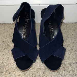Pedro Garcia Libby Crisscross Slingback Suede Heels Navy Blue